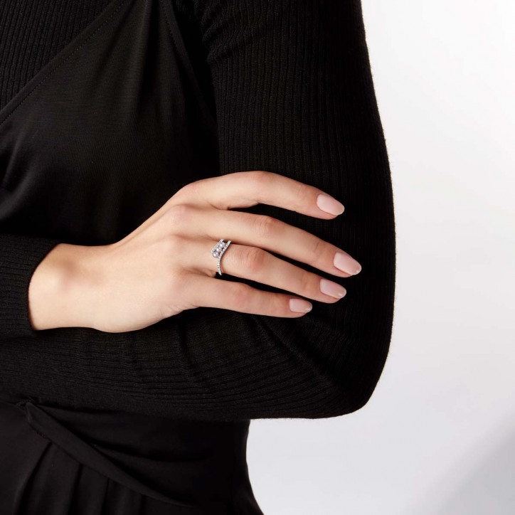 Sleek 18K Gold Triple Pearl and Diamond Ring Sleek 18K Gold Triple Pearl and Diamond Ring