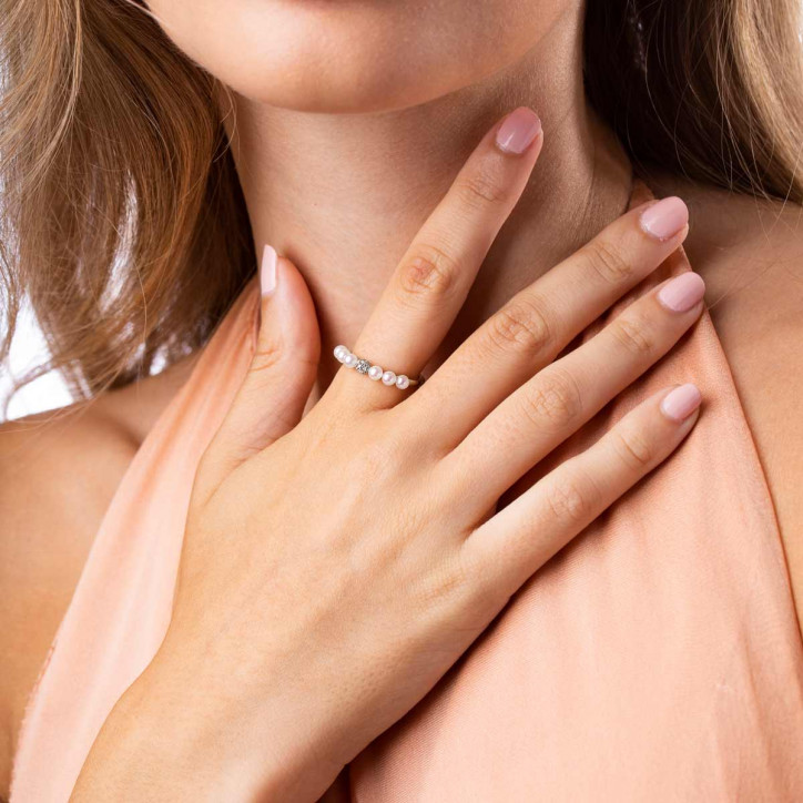 Eclipse 18K Gold Pearl and Diamond Cosmic Ring Eclipse 18K Gold Pearl and Diamond Cosmic Ring