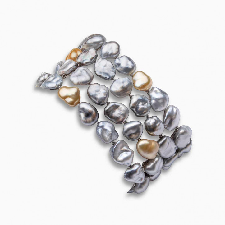 Baroque 18K White Gold Multi Row Pearl Bracelet