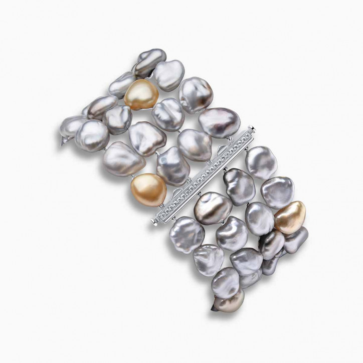 Baroque 18K White Gold Multi Row Pearl Bracelet