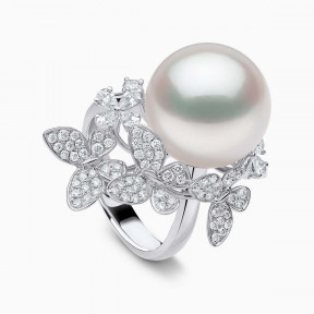 Contessa 18K златен пръстен с диамантена пеперуда с перли от Южно море