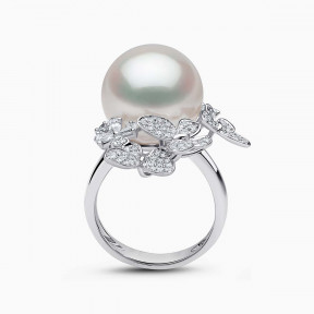 Contessa 18K златен пръстен с диамантена пеперуда с перли от Южно море