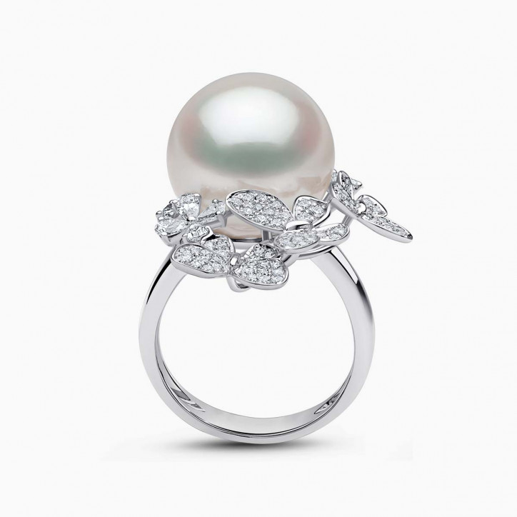 Contessa 18K златен пръстен с диамантена пеперуда с перли от Южно море