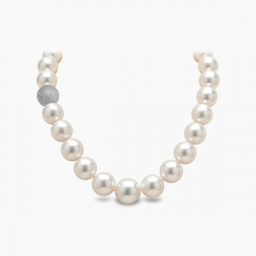Classic 18K Gold South Sea Pearl Strand and Diamond Clasp Necklace