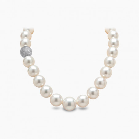 Classic 18K Gold South Sea Pearl Strand and Diamond Clasp Necklace