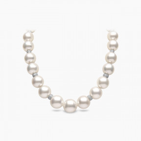 Classic 18K Gold South Sea Pearl Strand and Diamond Necklace