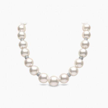Classic 18K Gold South Sea Pearl Strand and Diamond Necklace