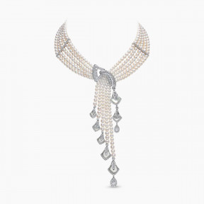 Cleopatra 18K Gold Freshwater Pearl Diamond and Mother of Pearl Cascade Necklace