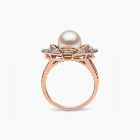 Classic 18K Gold Akoya Pearl and Diamond Motif Ring