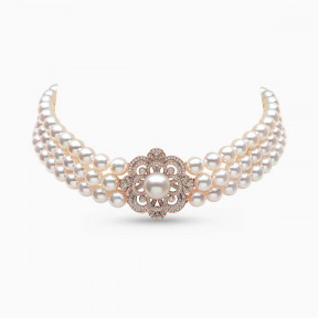 Classic 18K Gold Akoya and South Sea Pearl Floral Motif Diamond Choker