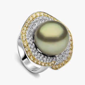 Sunrise 18K Gold Pistachio Tahitian Pearl Diamond Ring