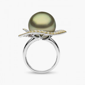 Sunrise 18K Gold Pistachio Tahitian Pearl Diamond Ring