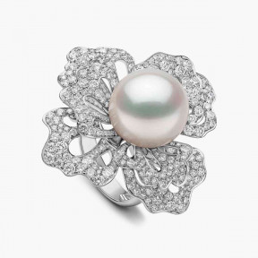 Duchess 18K Gold South Sea Pearl and Diamond Bloom Flower Ring