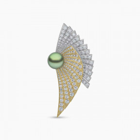 Duchess 18K Gold Pistachio Tahitian Pearl and Diamond Brooch