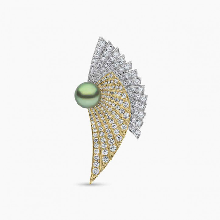 Duchess 18K Gold Pistachio Tahitian Pearl and Diamond Brooch