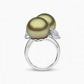Contessa 18k Gold Pistachio Tahitian Pearl Flower Motif Diamond Ring
