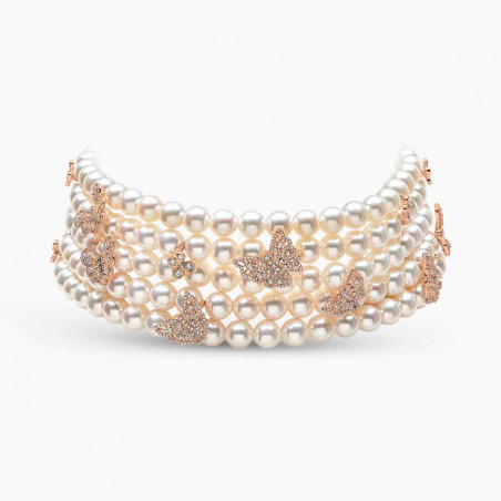 Contessa 18K златна сладководна перла и диамантена пеперуда Choker