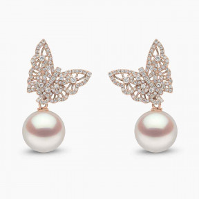 Contessa 18K Gold White Freshwater Pearl and Diamond Butterfly Earrings