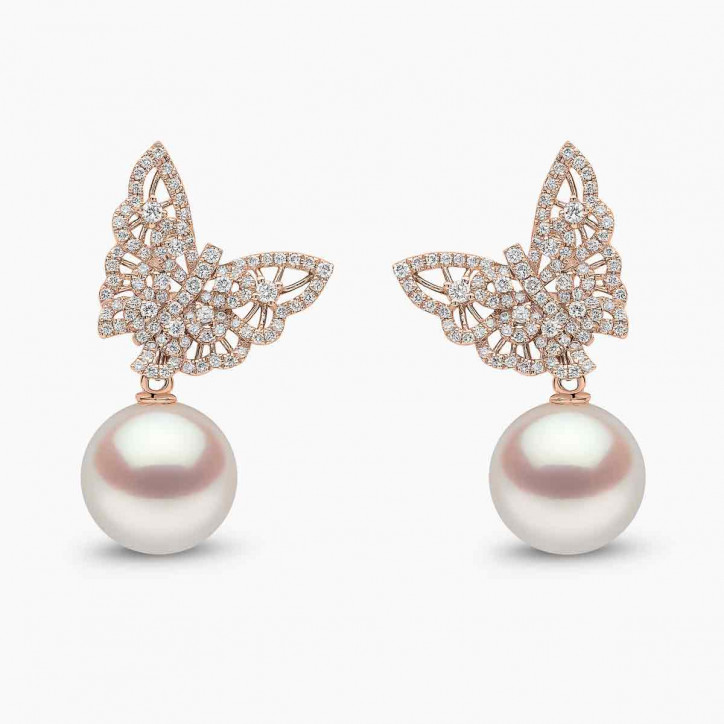 Contessa 18K Gold White Freshwater Pearl and Diamond Butterfly Earrings Contessa 18K Gold White Freshwater Pearl and Diamond Butterfly Earrings