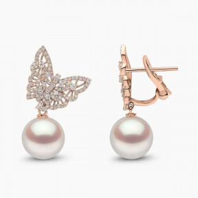 Contessa 18K Gold White Freshwater Pearl and Diamond Butterfly Earrings