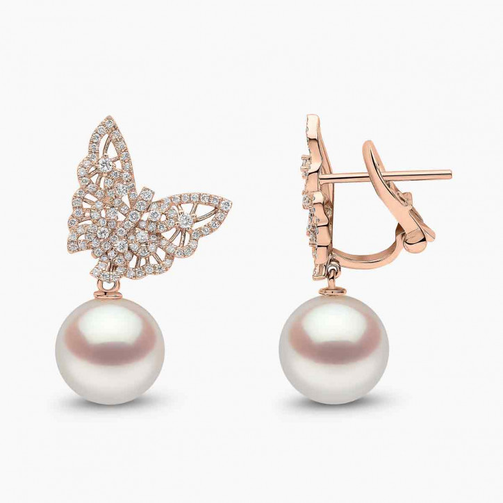 Contessa 18K Gold White Freshwater Pearl and Diamond Butterfly Earrings Contessa 18K Gold White Freshwater Pearl and Diamond Butterfly Earrings