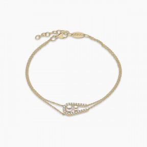 Sleek 18K Gold Double Akoya Pearl and Diamond Chain Bracelet
