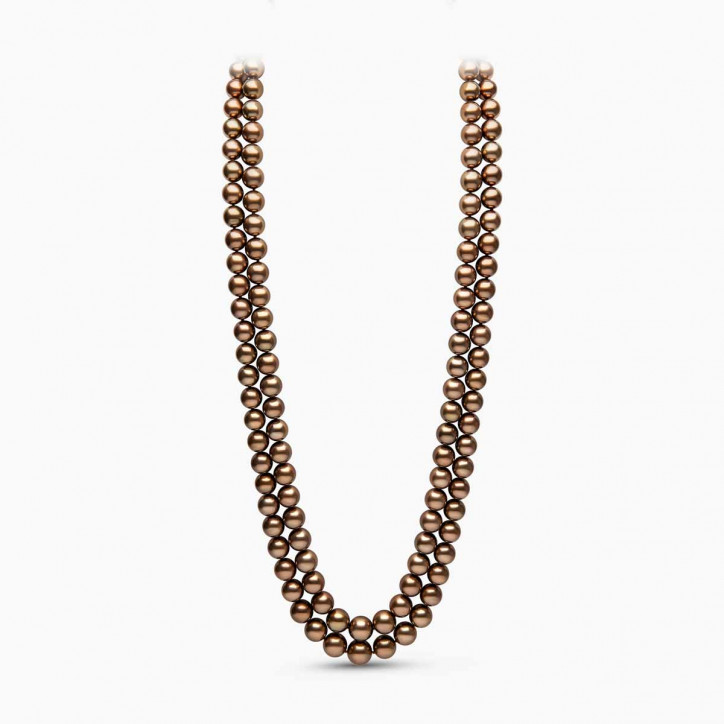 Classic 18K Gold Chocolate Tahitian Pearl Double Row Necklace