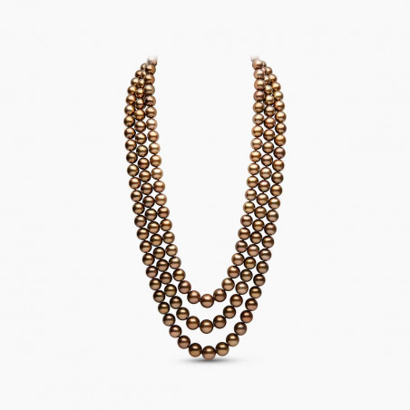 Classic 18K Gold Chocolate Tahitian Pearl Triple Row Necklace