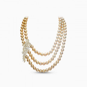 Ombré 18K Gold South Sea Mix Pearl and Diamond Triple Row Necklace