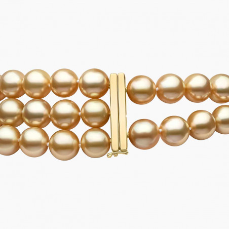 Ombré 18K Gold South Sea Mix Pearl and Diamond Triple Row Necklace