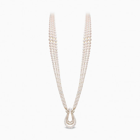 Contessa 18K Gold Multi Pearl and Diamond Motif Necklace
