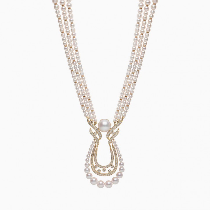 Contessa 18K Gold Multi Pearl and Diamond Motif Necklace