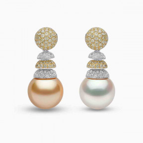 Sunrise 18K Gold South Sea Pearl Multi Pavé Diamond Drop Earrings