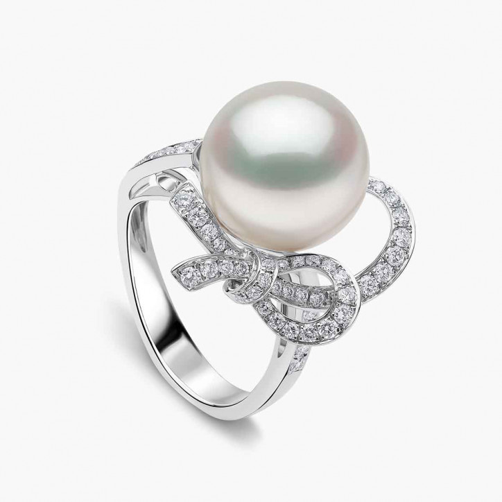 Contessa 18K златен пръстен с диамантен възел с перла от Южно море