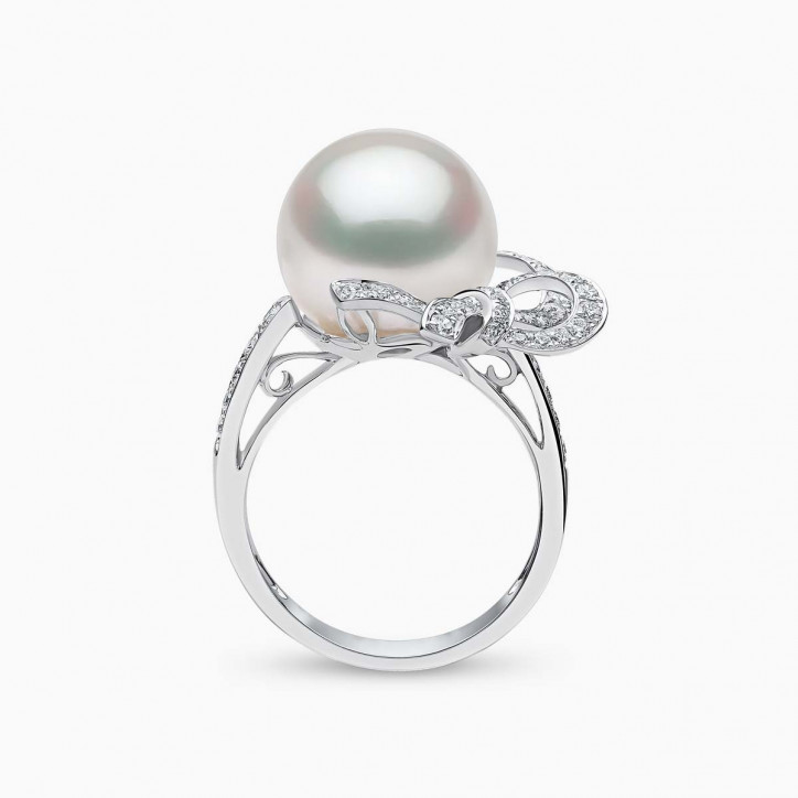 Contessa 18K златен пръстен с диамантен възел с перла от Южно море