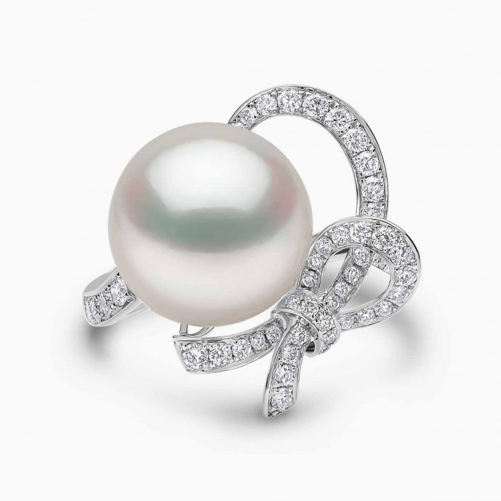 Contessa 18K златен пръстен с диамантен възел с перла от Южно море