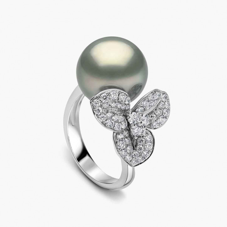 Contessa 18K Gold Grey Tahitian Pearl Diamond Flower Ring Contessa 18K Gold Grey Tahitian Pearl Diamond Flower Ring
