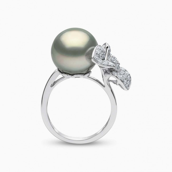 Contessa 18K Gold Grey Tahitian Pearl Diamond Flower Ring Contessa 18K Gold Grey Tahitian Pearl Diamond Flower Ring