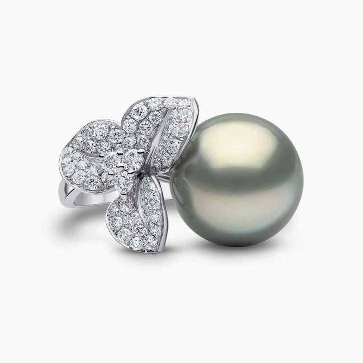 Contessa 18K Gold Grey Tahitian Pearl Diamond Flower Ring Contessa 18K Gold Grey Tahitian Pearl Diamond Flower Ring