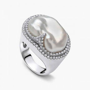 Baroque Platinum Grey South Sea Pearl and Diamond Ring