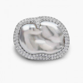 Baroque Platinum Grey South Sea Pearl and Diamond Ring