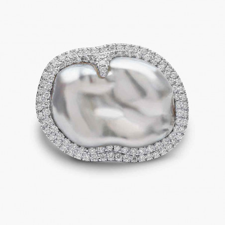 Baroque Platinum Grey South Sea Pearl and Diamond Ring