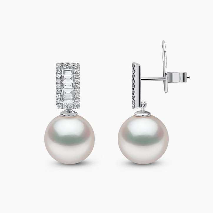 Duchess 18K Gold Pearl and Baguette Diamond Earrings Duchess 18K Gold Pearl and Baguette Diamond Earrings