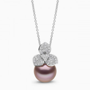 Contessa 18K Gold Pink Freshwater Pearl and Diamond Flower Motif Pendant