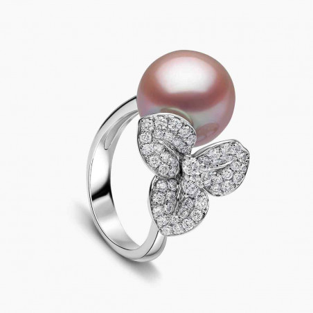 Пръстен Contessa с 18-каратово злато, розова сладководна перла и диамантено цвете