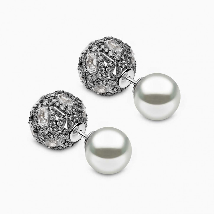 Duet 18K White Gold White Australian South Sea Pearl and Diamond Stud Earrings Duet 18K White Gold White Australian South Sea Pearl and Diamond Stud Earrings