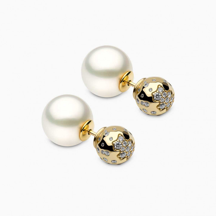 Duet 18K Yellow Gold White Australian South Sea Pearl and Diamond Stud Earrings Duet 18K Yellow Gold White Australian South Sea Pearl and Diamond Stud Earrings
