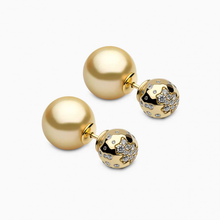 Duet 18K Yellow Gold Golden Indonesian South Sea and Diamond Stud Earrings Duet 18K Yellow Gold Golden Indonesian South Sea and Diamond Stud Earrings