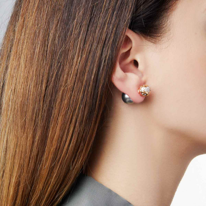 Duet 18K Rose Gold Grey Tahitian and Diamond Stud Earrings