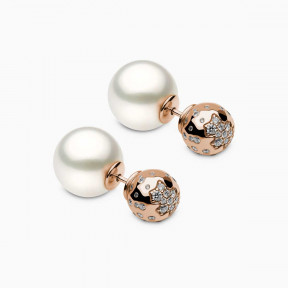 Duet 18K Rose Gold White Australian South Sea and Diamond Stud Earrings